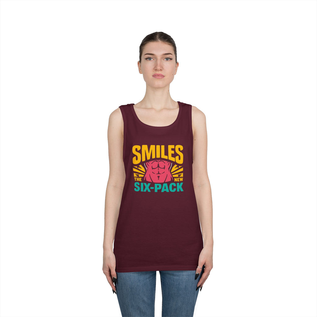 Smiles Six-Pack Cotton Tank Top | Funny Fitness Shirt, Unisex Workout Wear, Casual Summer Top, Gym Gift, Share a Smile Apparel