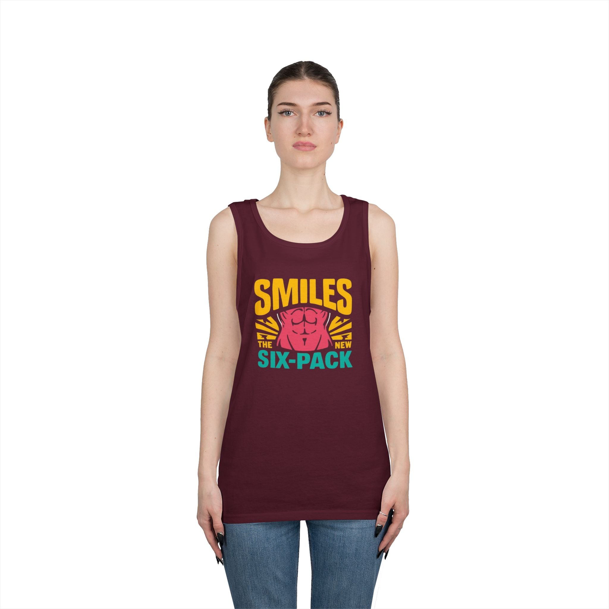 Smiles Six-Pack Cotton Tank Top | Funny Fitness Shirt, Unisex Workout Wear, Casual Summer Top, Gym Gift, Share a Smile Apparel