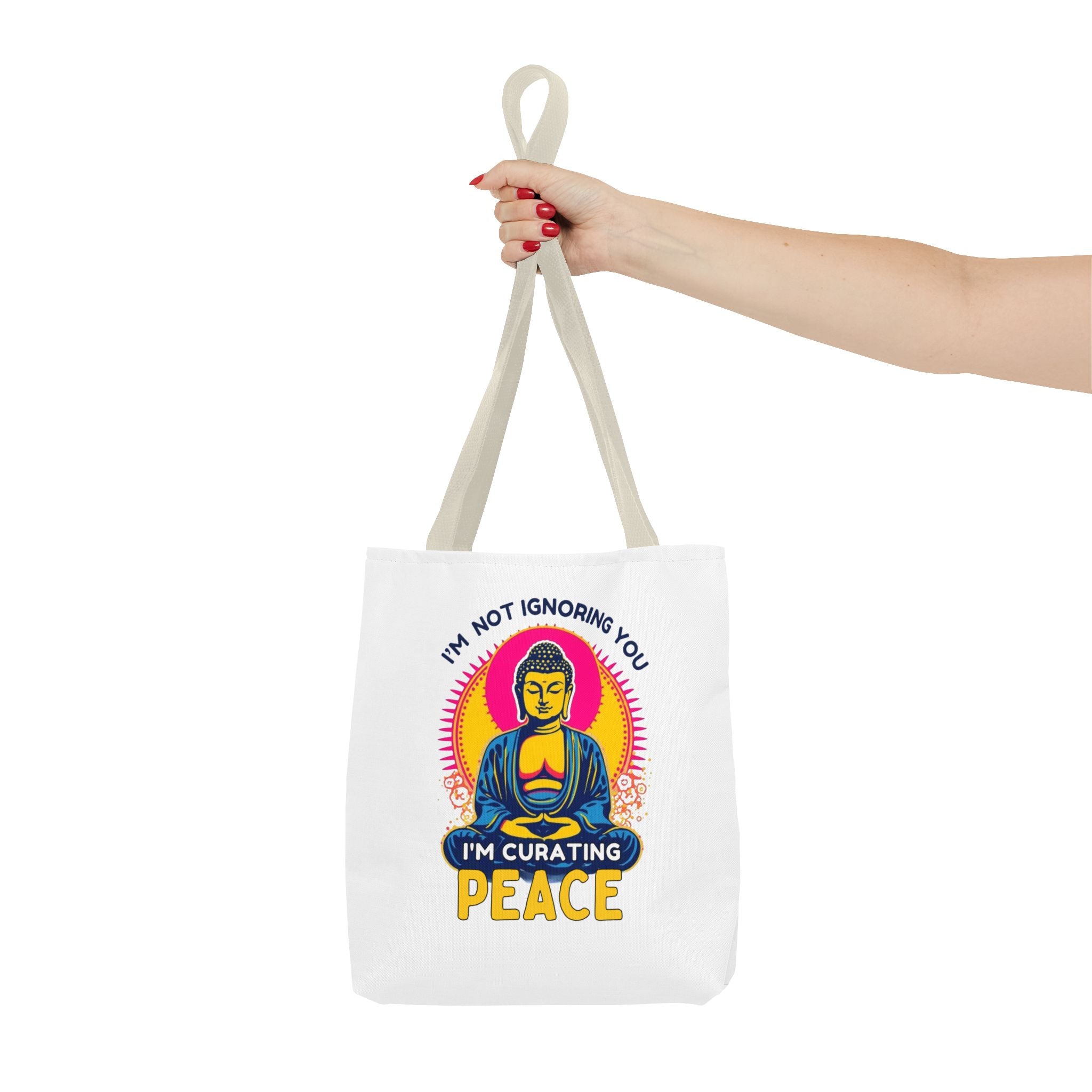 I'm Not Ignoring You I'm Curating Peace, Buddha Tote Bag – Curating Calmness, Tote for Mindfulness, Zen Gift for Relaxation, Spiritual Shopping Bag, Eco-Friendly Carryall