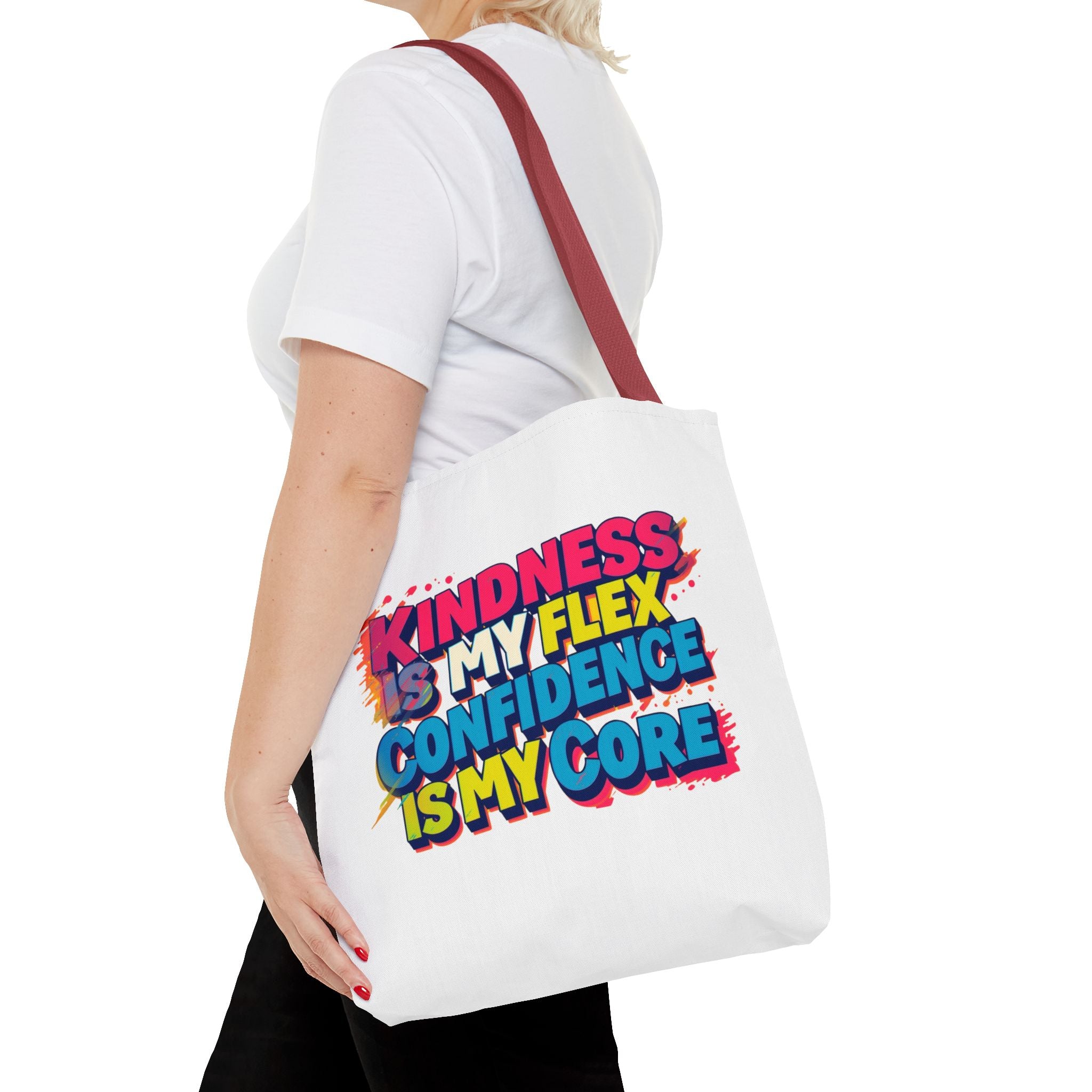 Confidence & Kindness Tote Bag - Motivational AOP Carryall for Every Day, Gift for Friends, Mindfulness, Affirmation, Eco-Friendly